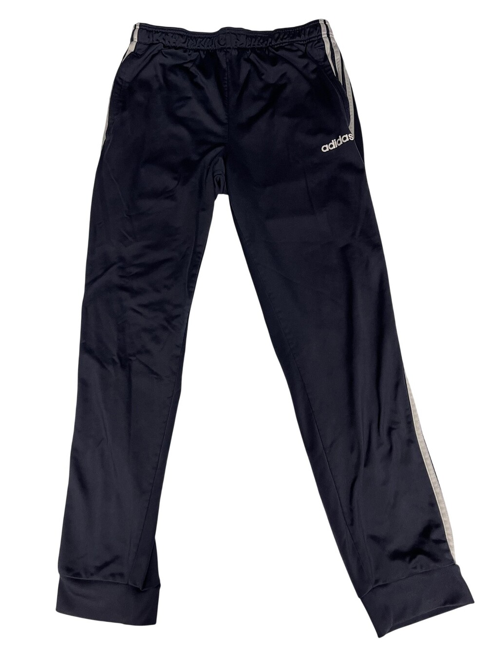 Adidas Pants Mens Large Navy Blue 3-Stripes Track Joggers Cuffed Zipper Pockets